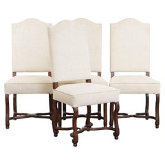 Ensemble de 4 chaises de salle à manger anciennes avec cadre en bois et tapisserie beige
