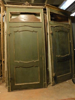 Set of 4 Antique Doors with Frame, Green and Yellow Lacquered, 1700, Italy
