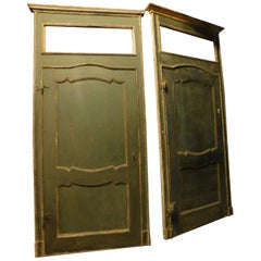 Set of 4 Antique Doors with Frame, Green and Yellow Lacquered, 1700, Italy