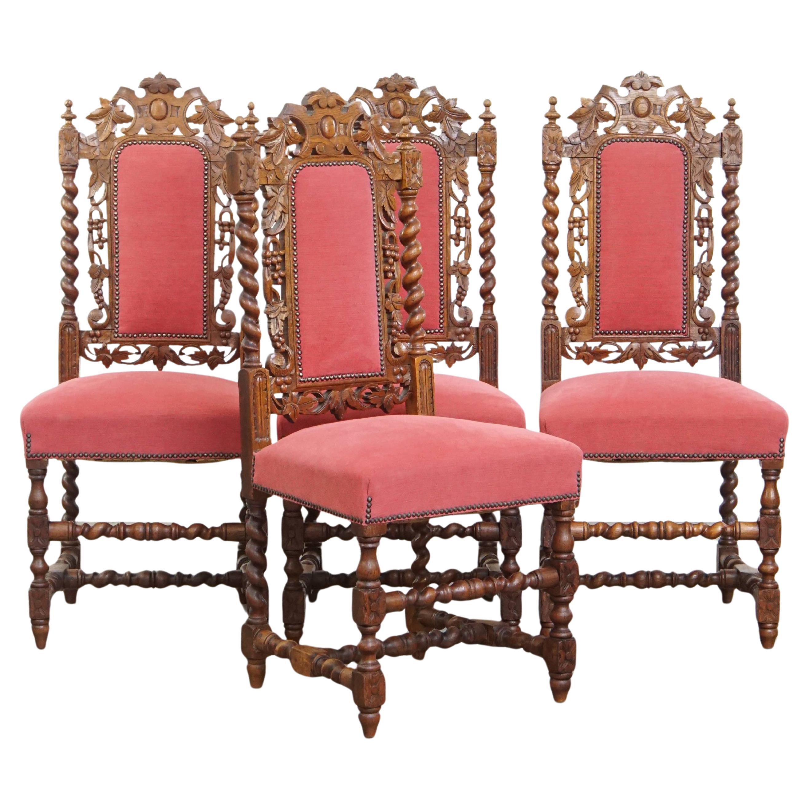 Ensemble de 4 chaises de salle à manger hollandaises anciennes avec dossier haut