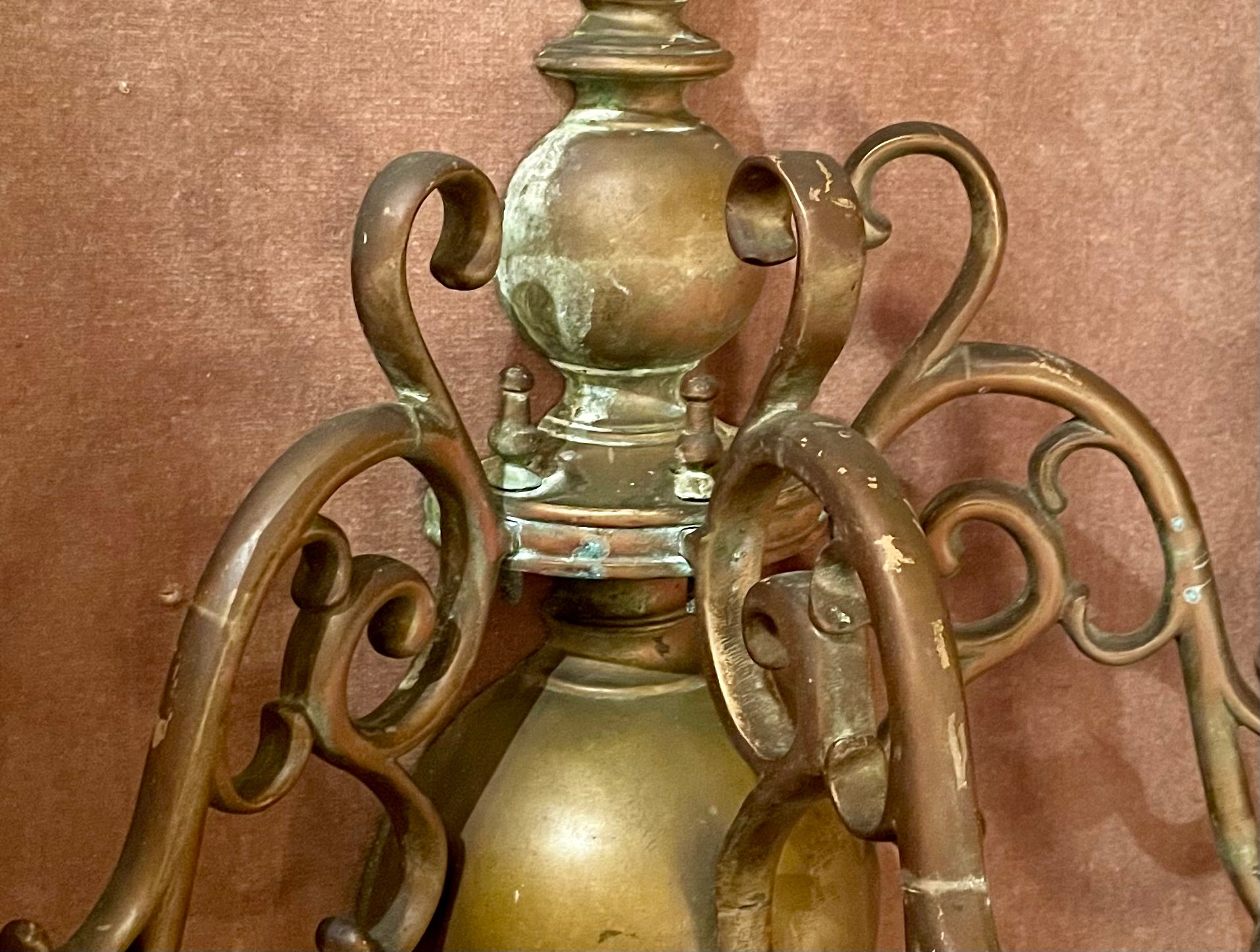 XIX secolo Set di 4 antiche lampade in ottone Queen Anne, circa 1870. in vendita