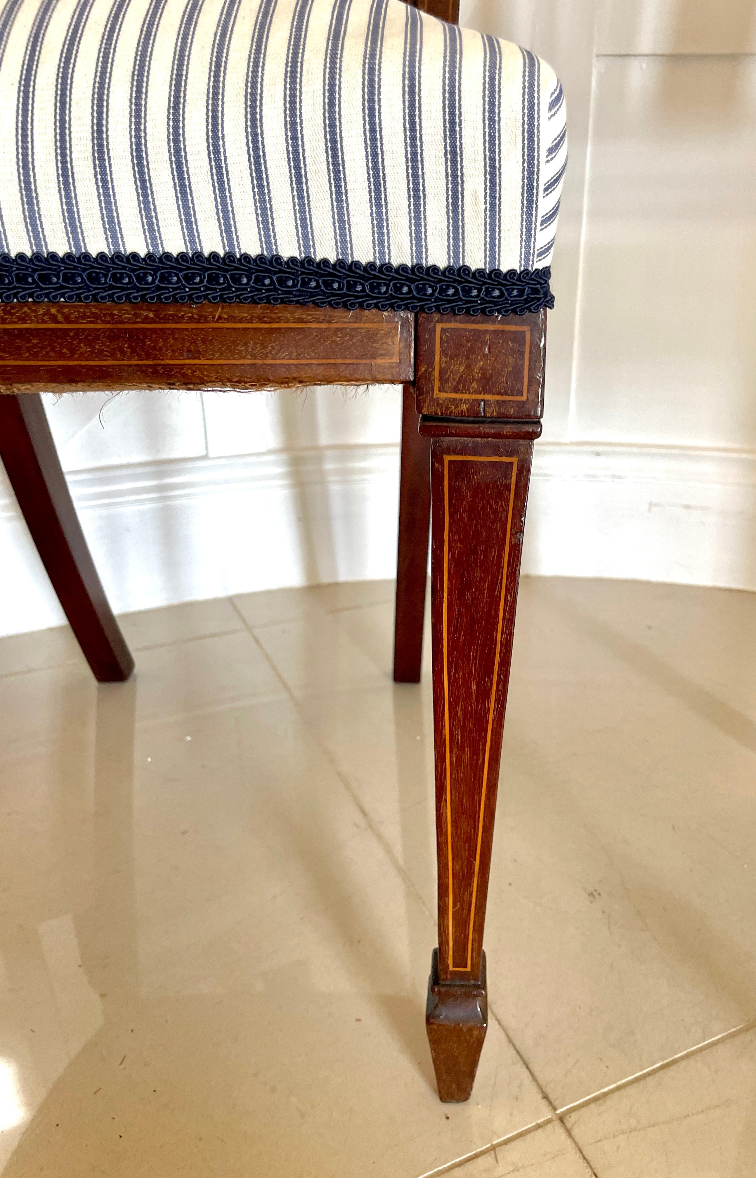 Early 20th Century Set of 4 Antique Edwardian Quality Mahogany Inlaid Dining Chairs For Sale