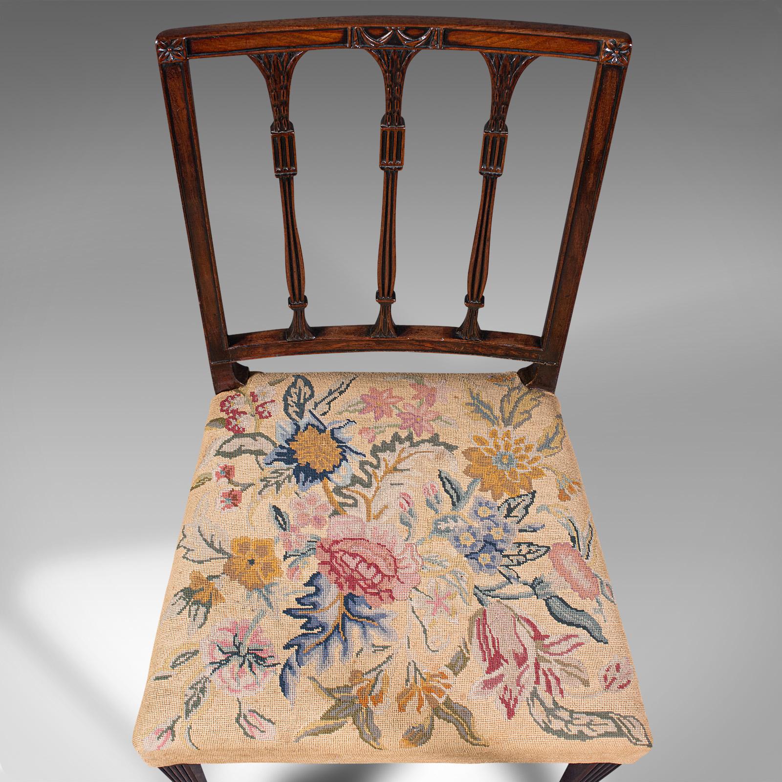 Set of 4 Antique Embroidered Chairs, English, Dining Seat, After Sheraton, 1780 4