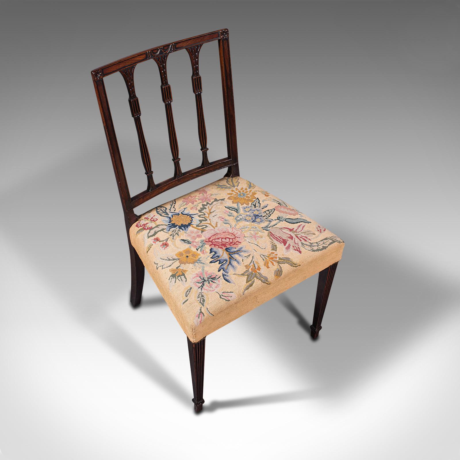 Set of 4 Antique Embroidered Chairs, English, Dining Seat, After Sheraton, 1780 2