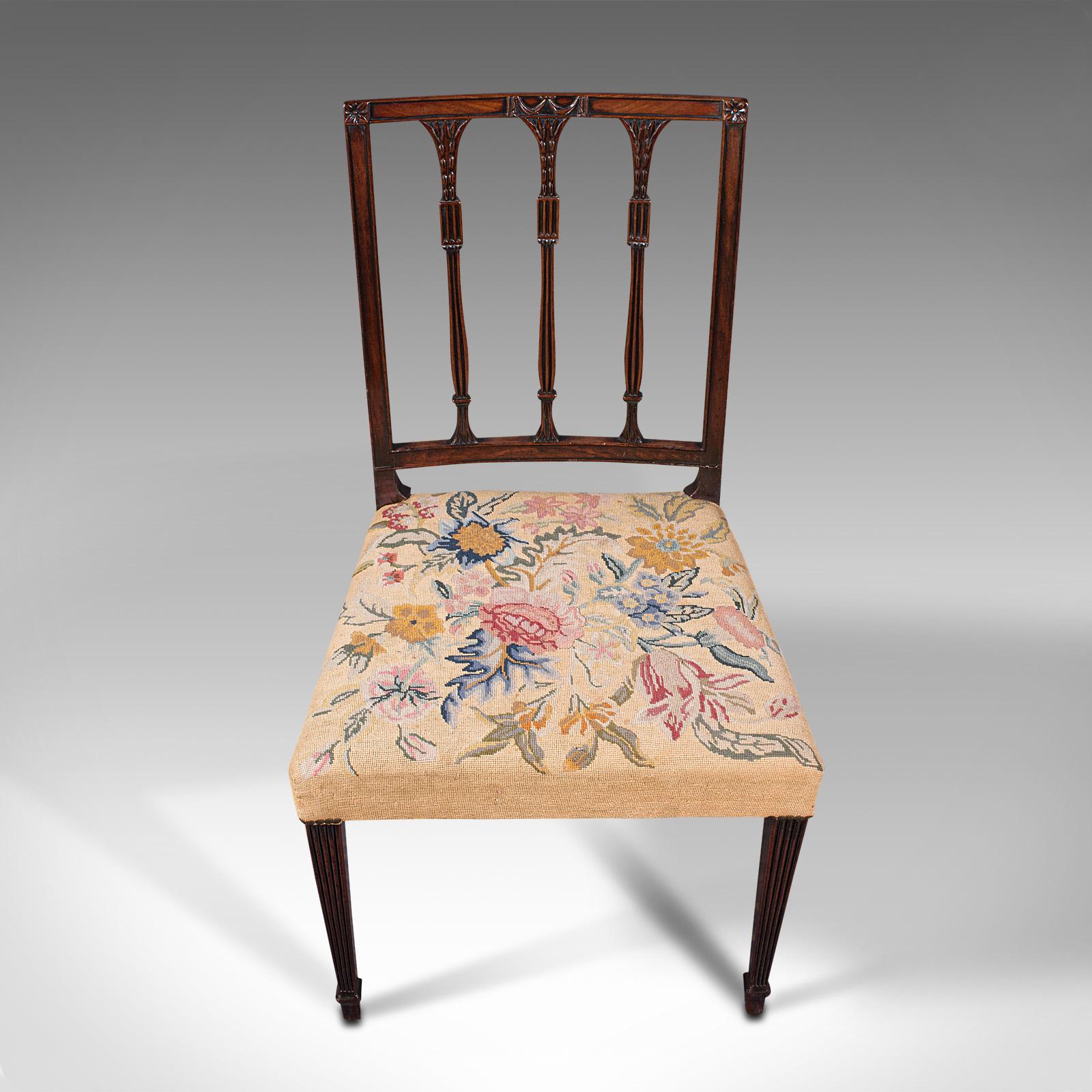 Set of 4 Antique Embroidered Chairs, English, Dining Seat, After Sheraton, 1780 3