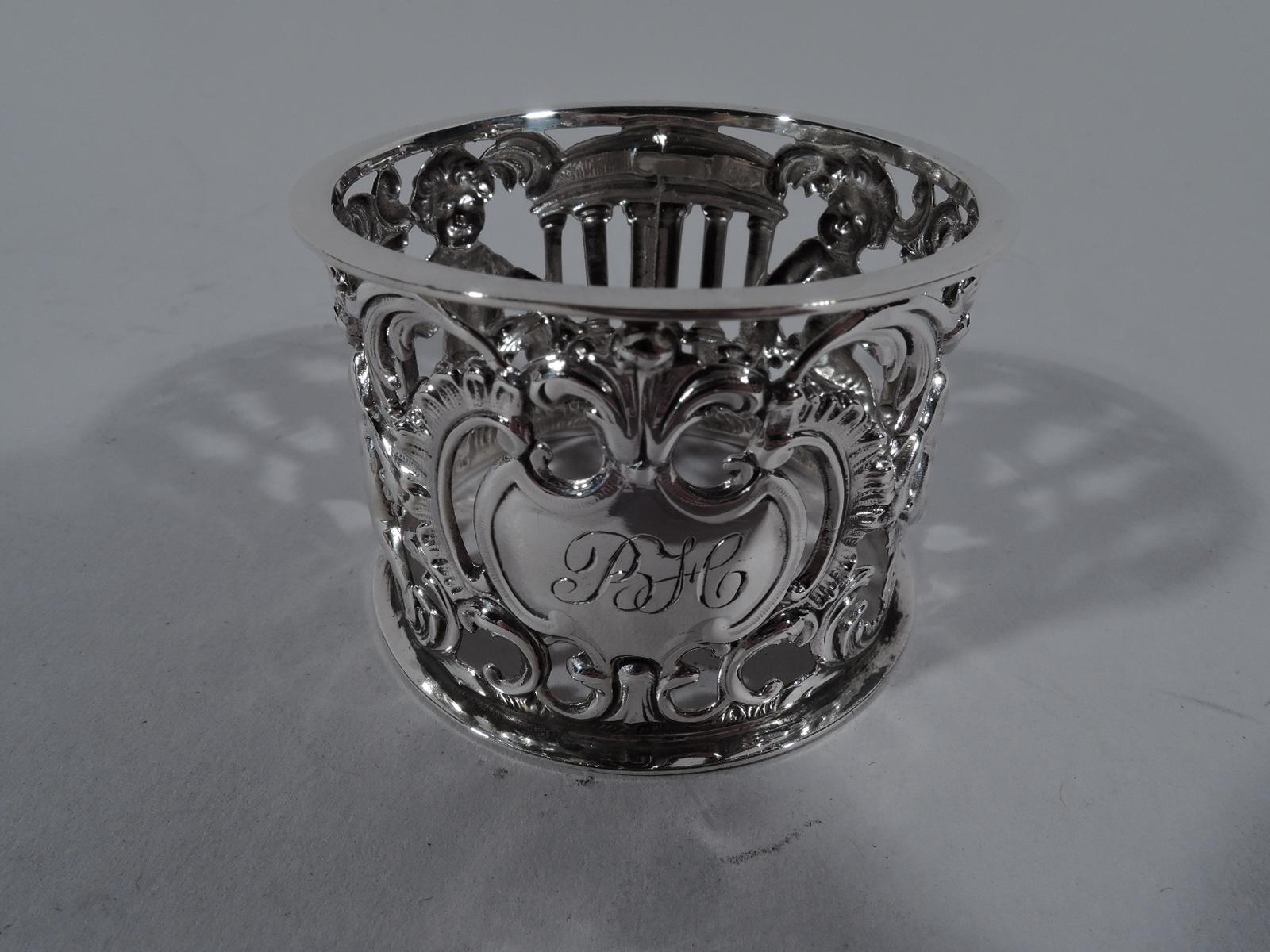 Early 20th Century Set of 4 Antique English Edwardian Sterling Silver Cherub Napkin Rings