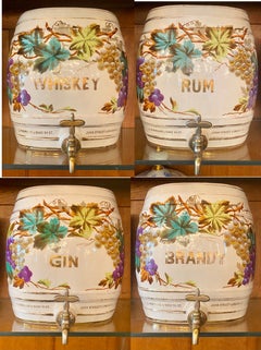 Set of 4 Antique English "G. Farmiloe & Sons" Ceramic Liquor Barrels Circa 1920.