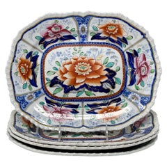 Set of 4 Antique English Ironstone Platters Signed "Hicks & Meigh" Circa 1860