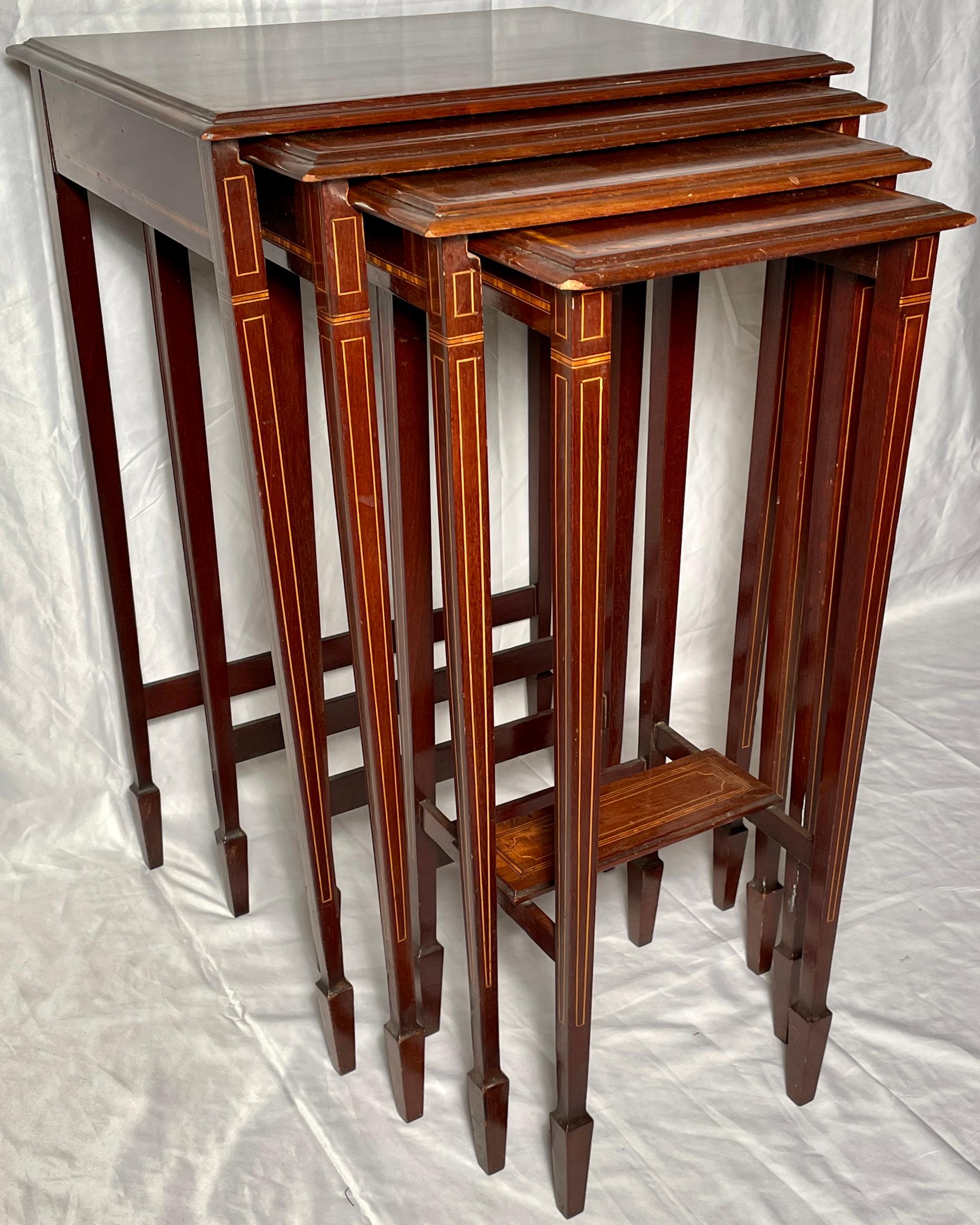 Set of 4 Antique English Mahogany Serving Tables, Circa 1890-1900 In Good Condition For Sale In New Orleans, LA