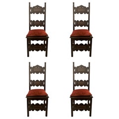 Set of 4 Antique English Oak Renaissance Dining Chairs