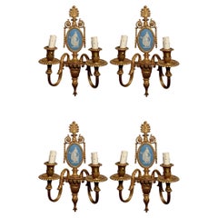 Set of 4 Antique English Ormolu Mounted Wedgwood Porcelain Sconces