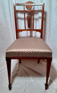 Set of 4 Antique English Sage Green Upholstered Rosewood Side Chairs, Circa 1880