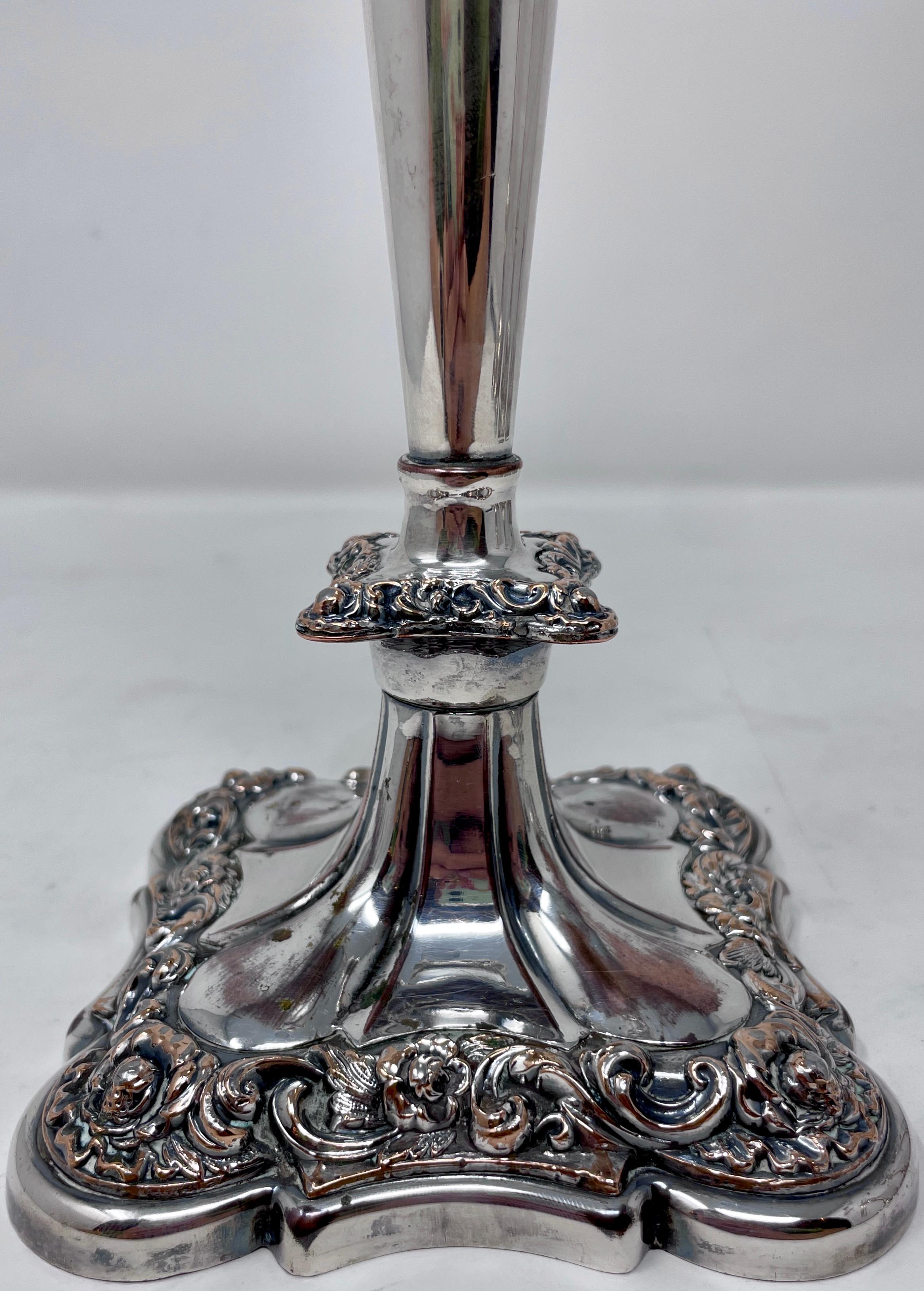 Set of 4 Antique English Sheffield Silver Candlesticks, Circa 1860's In Good Condition For Sale In New Orleans, LA