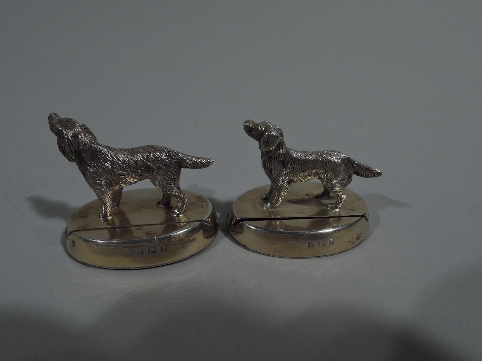 Edwardian Set of 4 Antique English Sterling Silver Place Card Holders with Dogs