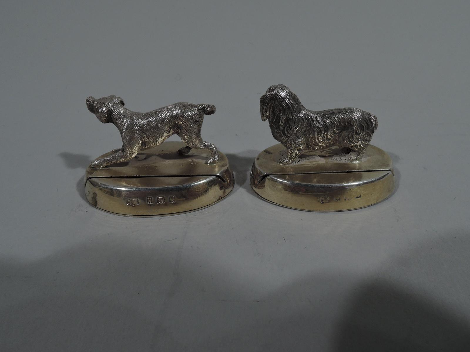 Early 20th Century Set of 4 Antique English Sterling Silver Place Card Holders with Dogs