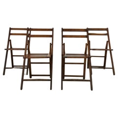 Set of 4 Antique Folding Chairs with Oak Finish