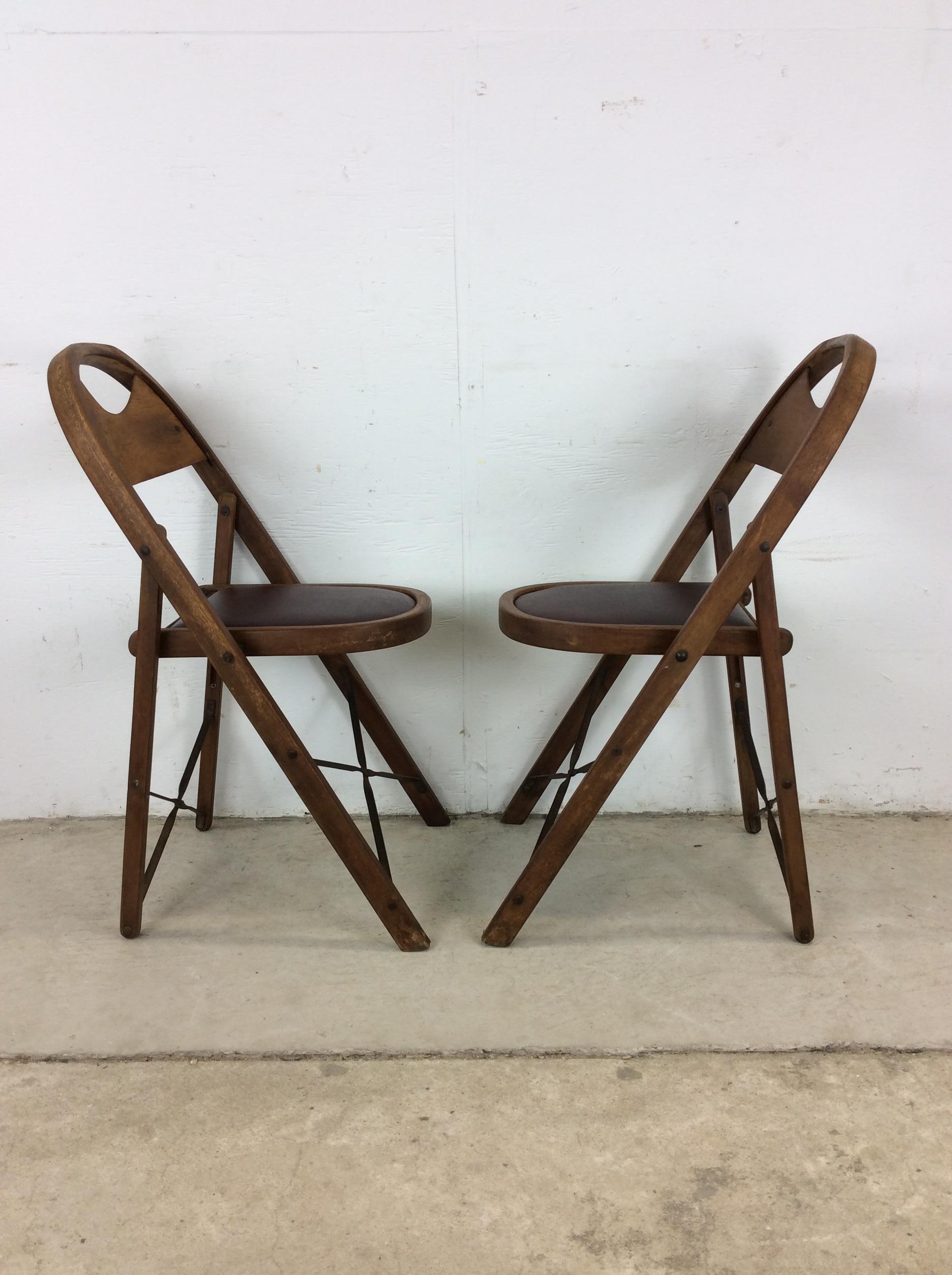 Satz von 4 antiken Klappstühlen mit Vintage-Polsterung im Angebot 4