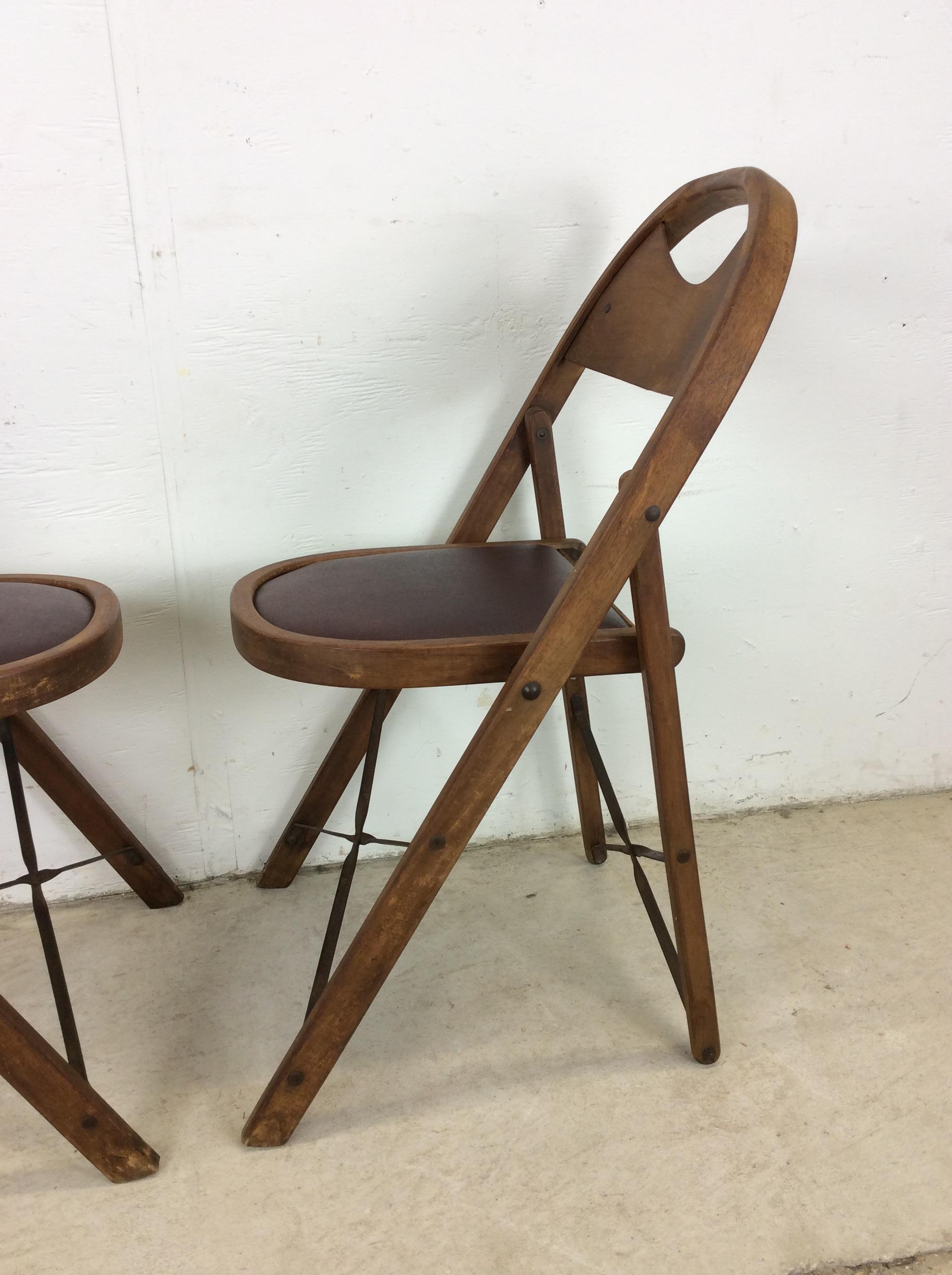Satz von 4 antiken Klappstühlen mit Vintage-Polsterung im Angebot 6