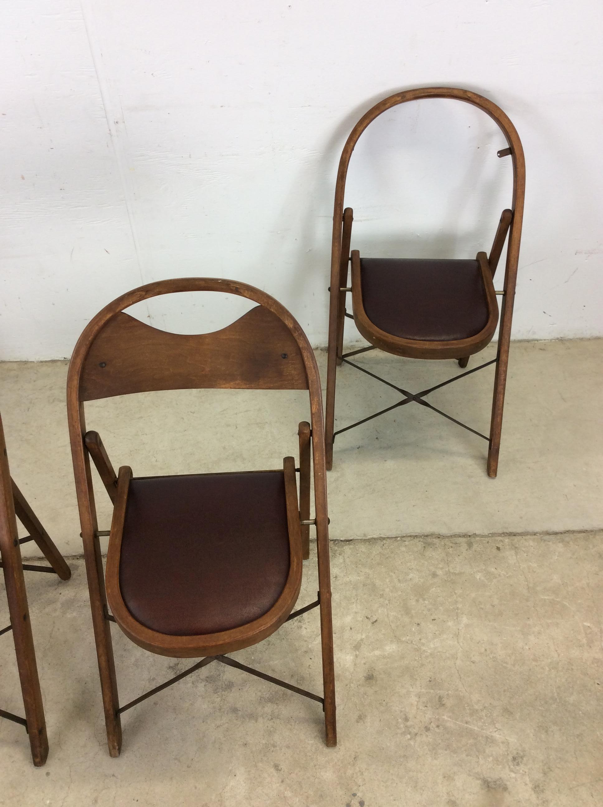 Satz von 4 antiken Klappstühlen mit Vintage-Polsterung (American Arts and Crafts) im Angebot