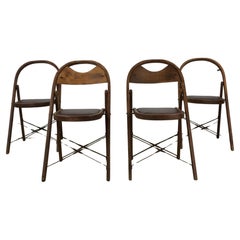 Set of 4 Antique Folding Chairs with Vintage Upholstery