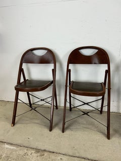 Set of 4 Antique Folding Chairs with Vintage Vinyl