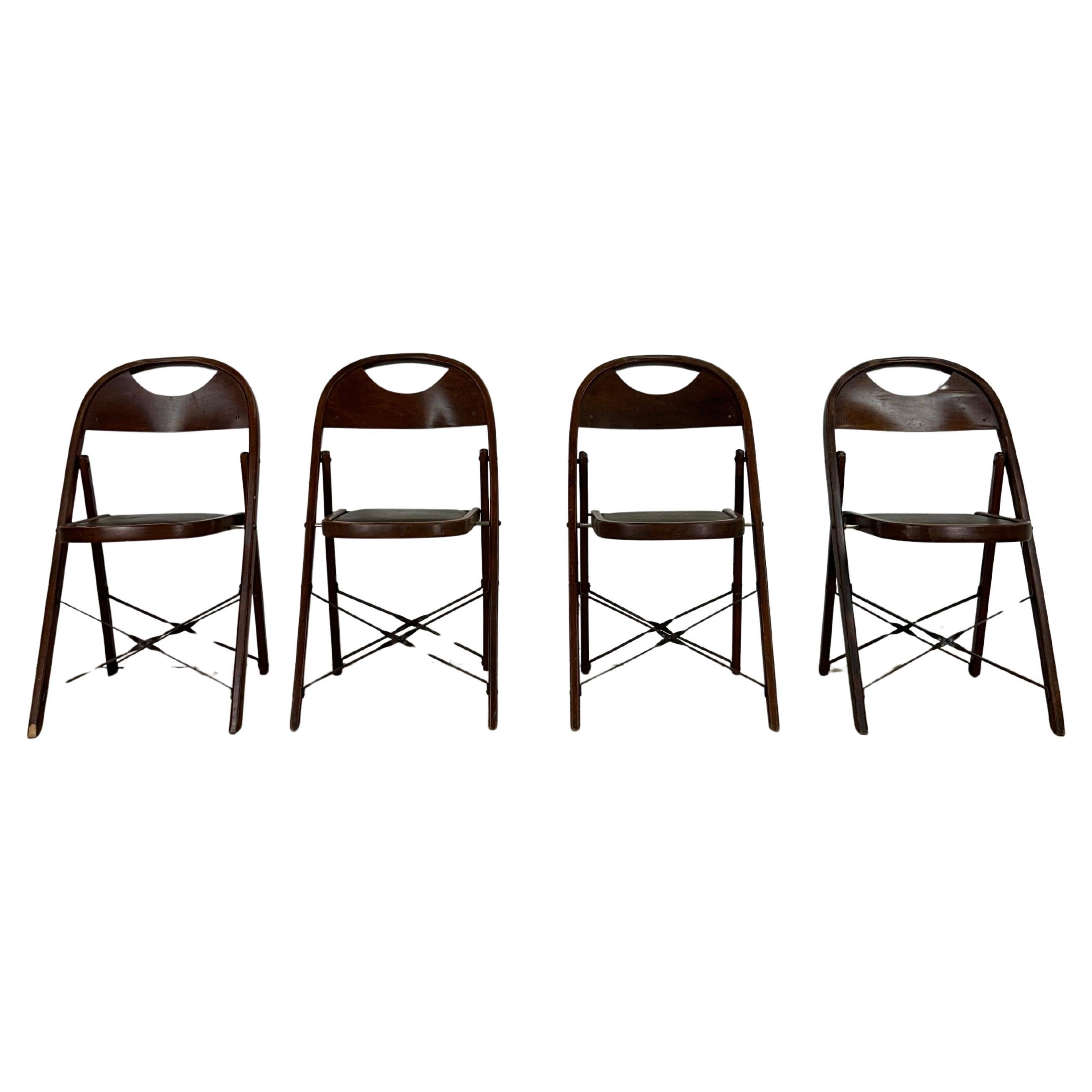 Set of 4 Antique Folding Chairs with Vintage Vinyl