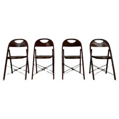 Set of 4 Antique Folding Chairs with Vintage Vinyl