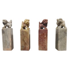 Set of 4 Antique Foo Dogs, hand carved in soapstone, China 19th Century Set of 4 Antique Foo Dogs, hand carved in soapstone, China 19th Century