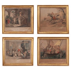Set of 4 Antique Framed Hand Colored Prints