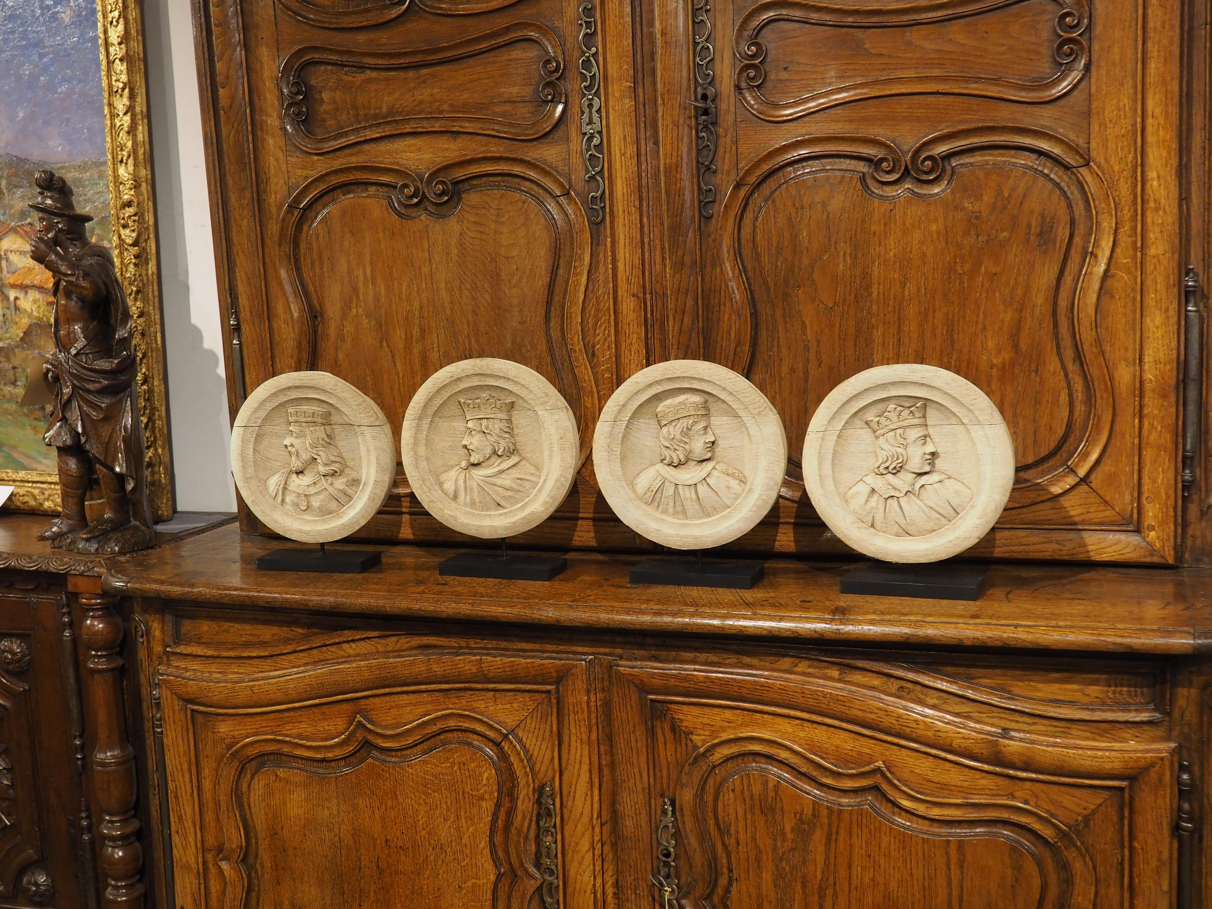 Set of 4 Antique French Carved Oak Medallion Busts, Circa 1890 For Sale 6