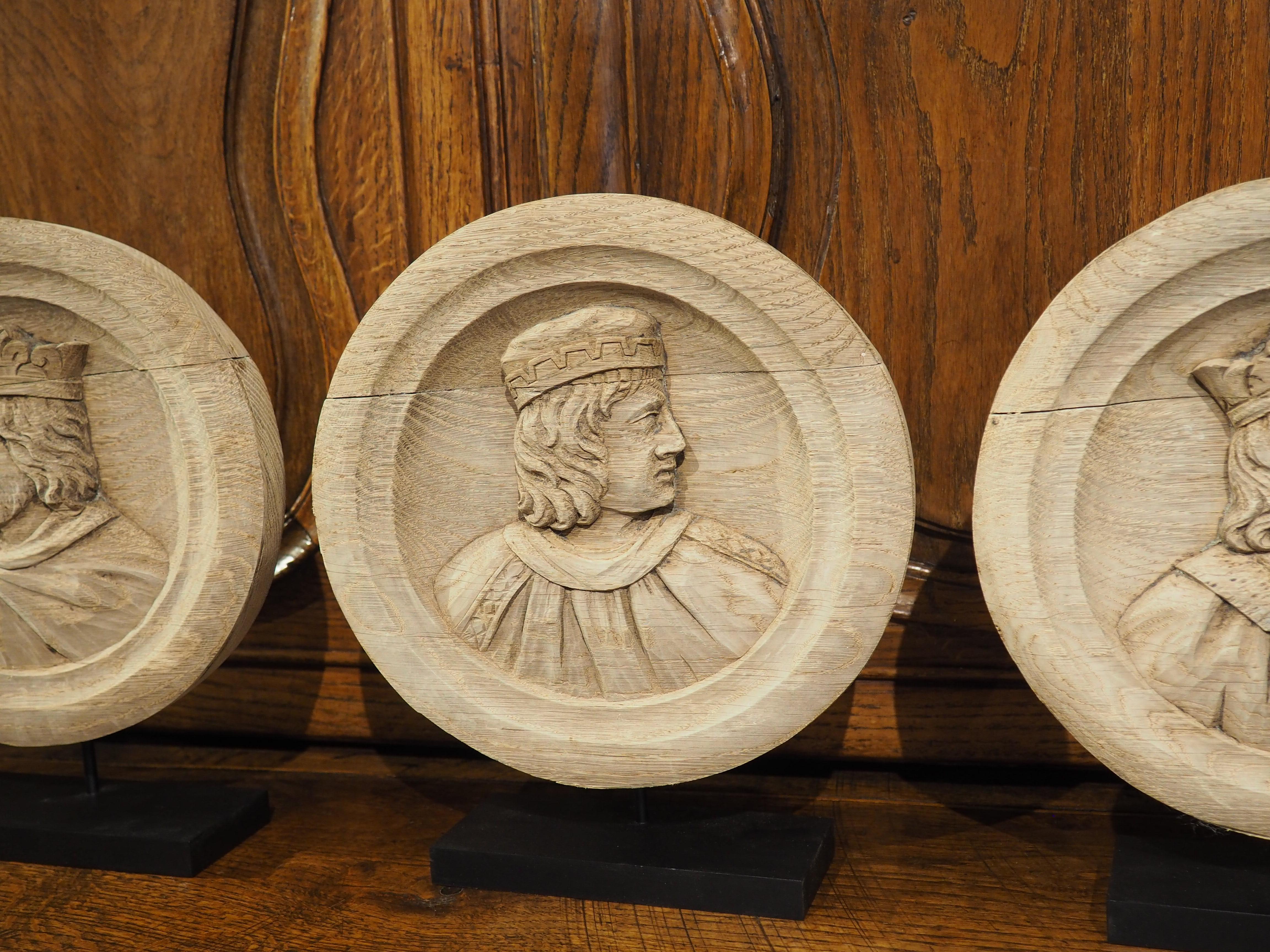 Set of 4 Antique French Carved Oak Medallion Busts, Circa 1890 For Sale 8