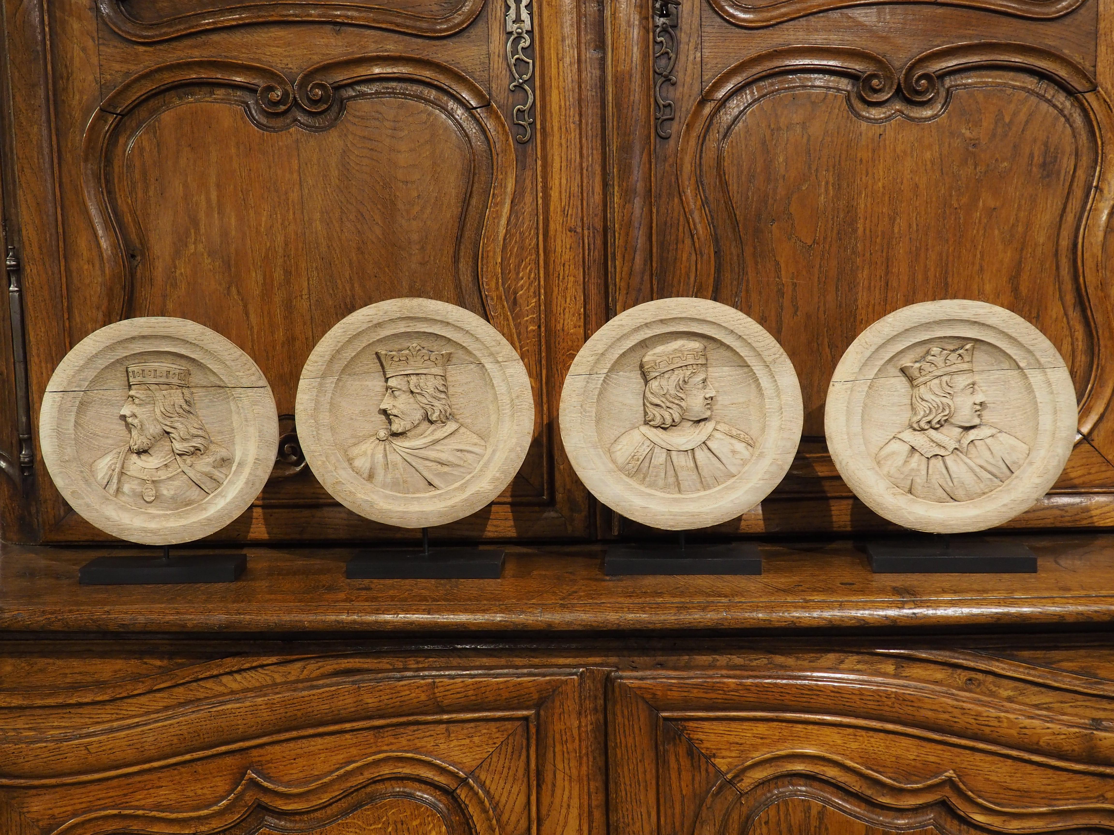 Set of 4 Antique French Carved Oak Medallion Busts, Circa 1890 For Sale 11