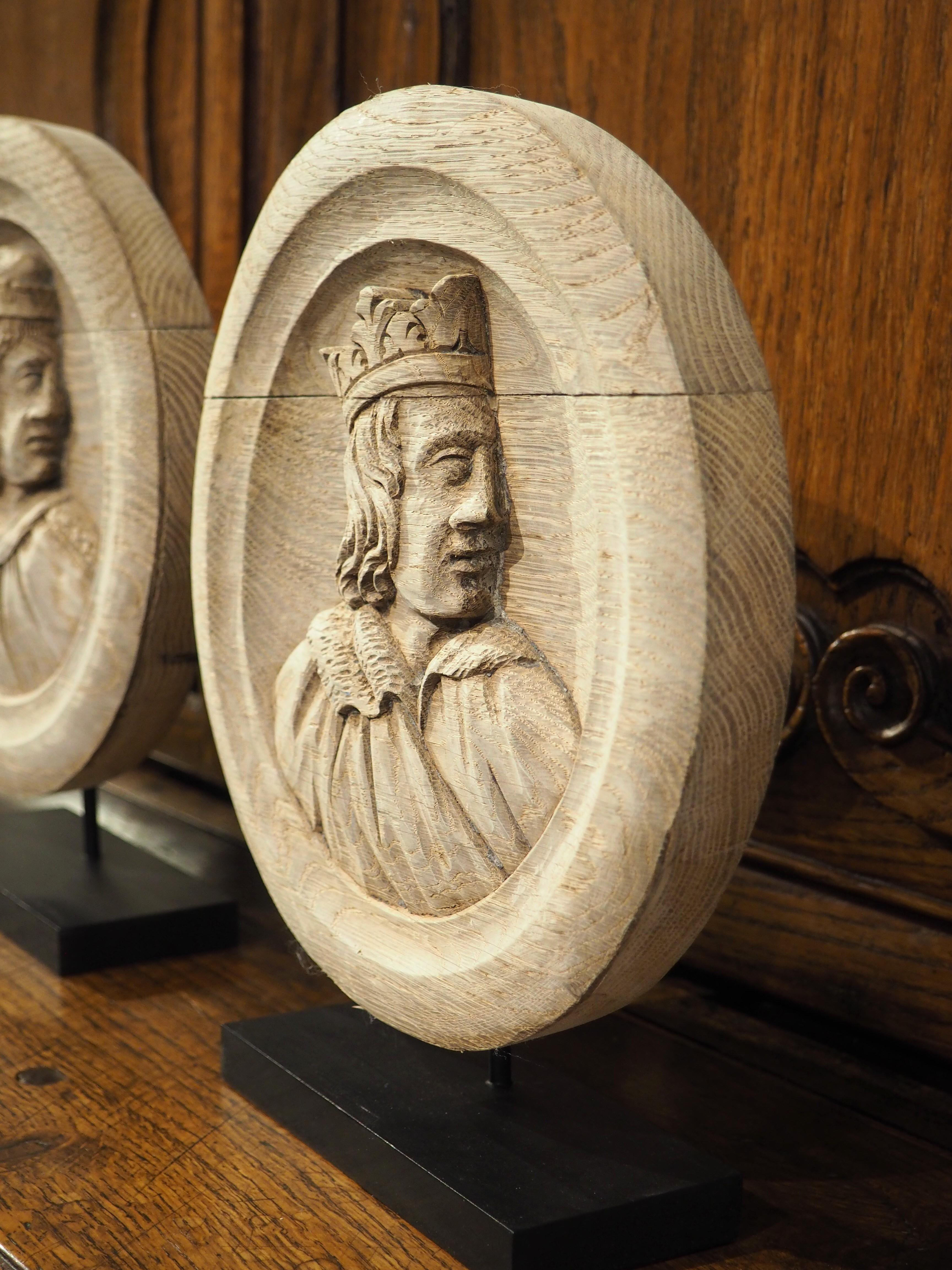 19th Century Set of 4 Antique French Carved Oak Medallion Busts, Circa 1890 For Sale
