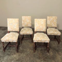 Set of 4 Antique French Louis XIV Walnut Salon Chairs ~ Side Chairs