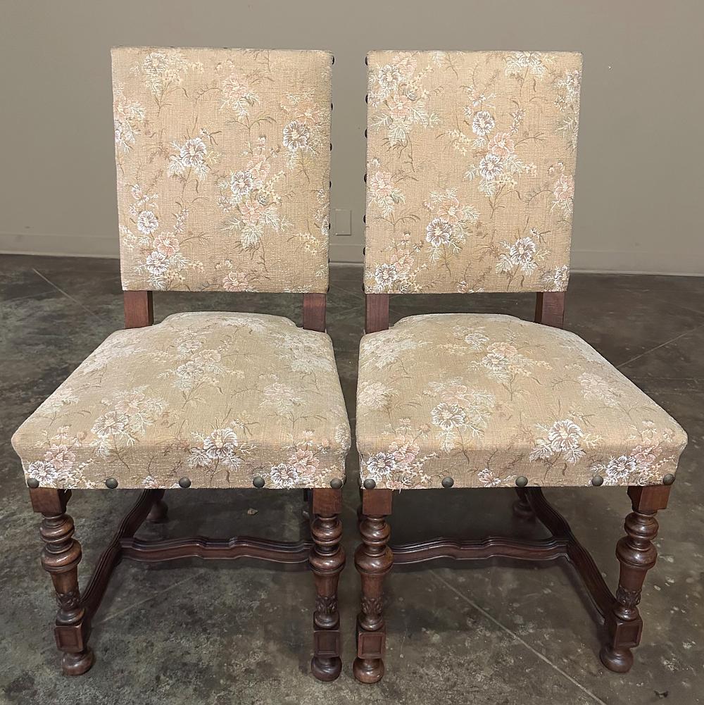 Hand-Crafted Set of 4 Antique French Louis XIV Walnut Salon Chairs ~ Side Chairs For Sale