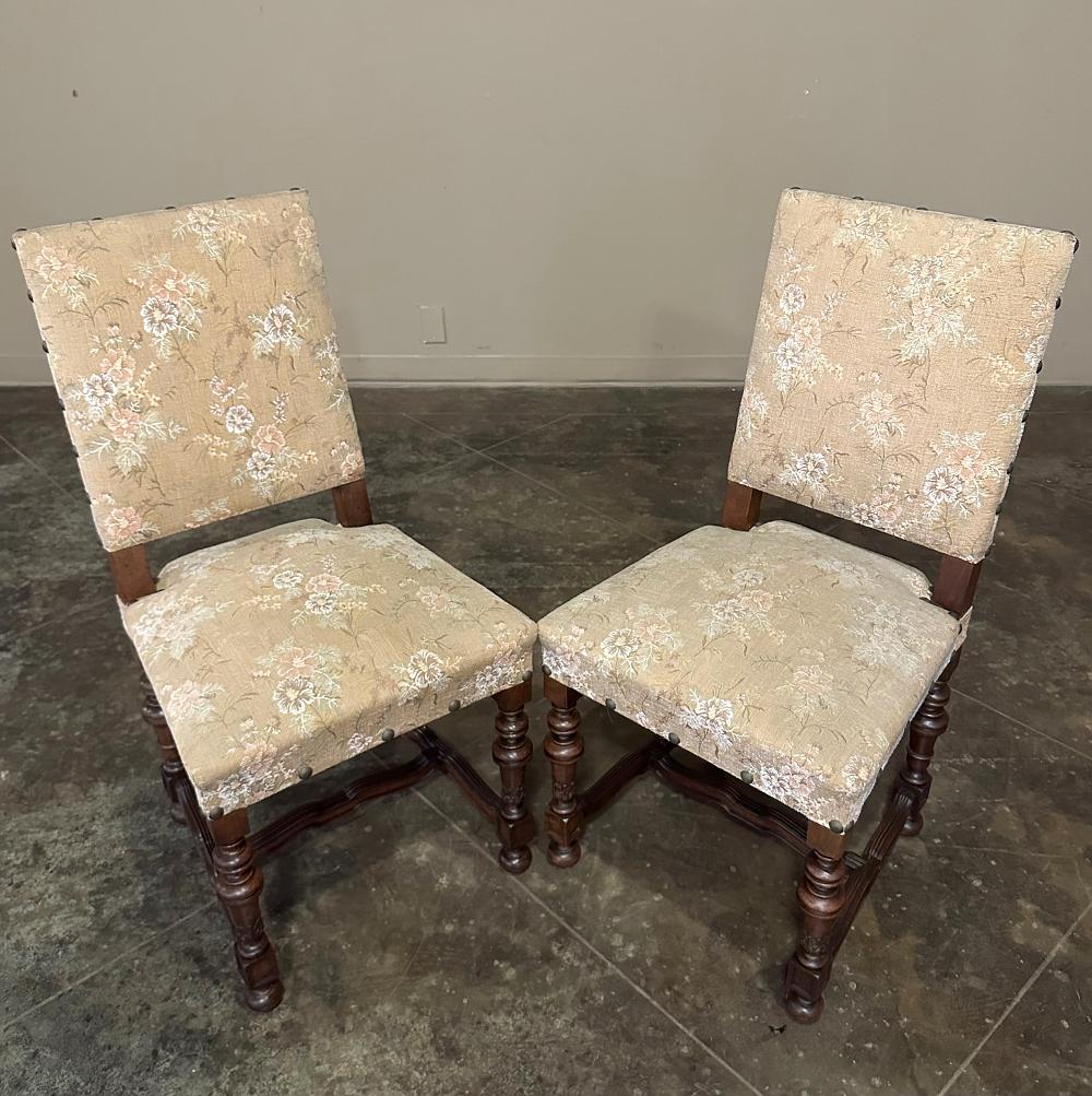 20th Century Set of 4 Antique French Louis XIV Walnut Salon Chairs ~ Side Chairs For Sale