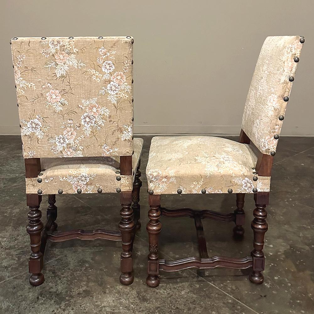 Set of 4 Antique French Louis XIV Walnut Salon Chairs ~ Side Chairs For Sale 2