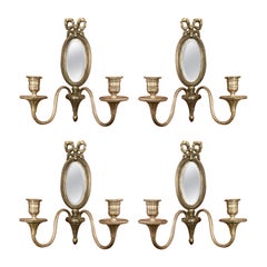 Set di 4 lampade a specchio in bronzo argentato e specchio smussato di Antique French Louis XVI.