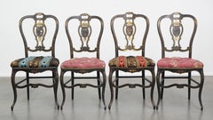Set of 4 antique French Napoleon III chairs inlaid with mother-of-pearl