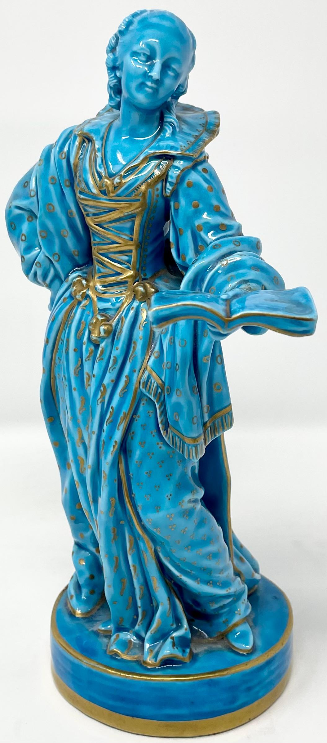 Set of 4 Antique French Porcelain Turquoise & Gold Table Figurines, Circa 1880. For Sale 11