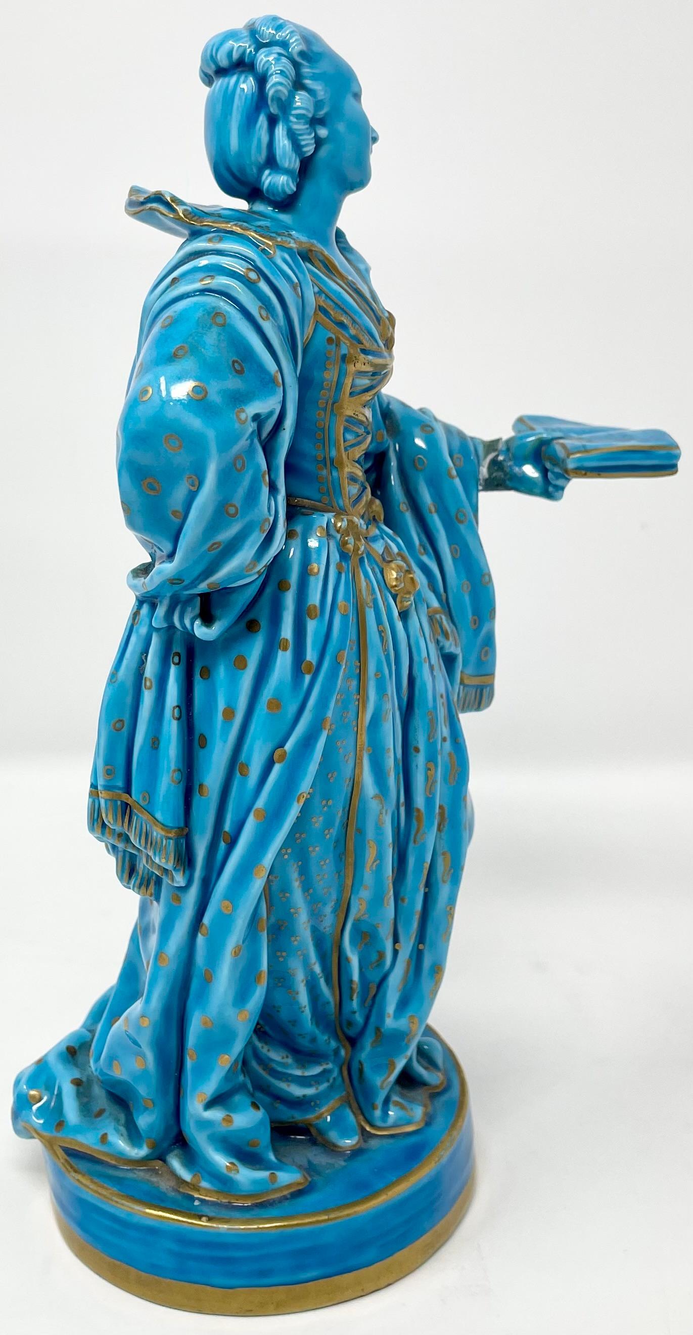 Set of 4 Antique French Porcelain Turquoise & Gold Table Figurines, Circa 1880. For Sale 14