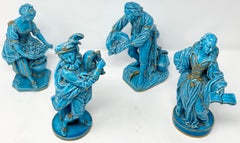 Set of 4 Antique French Porcelain Turquoise & Gold Table Figurines, Circa 1880.
