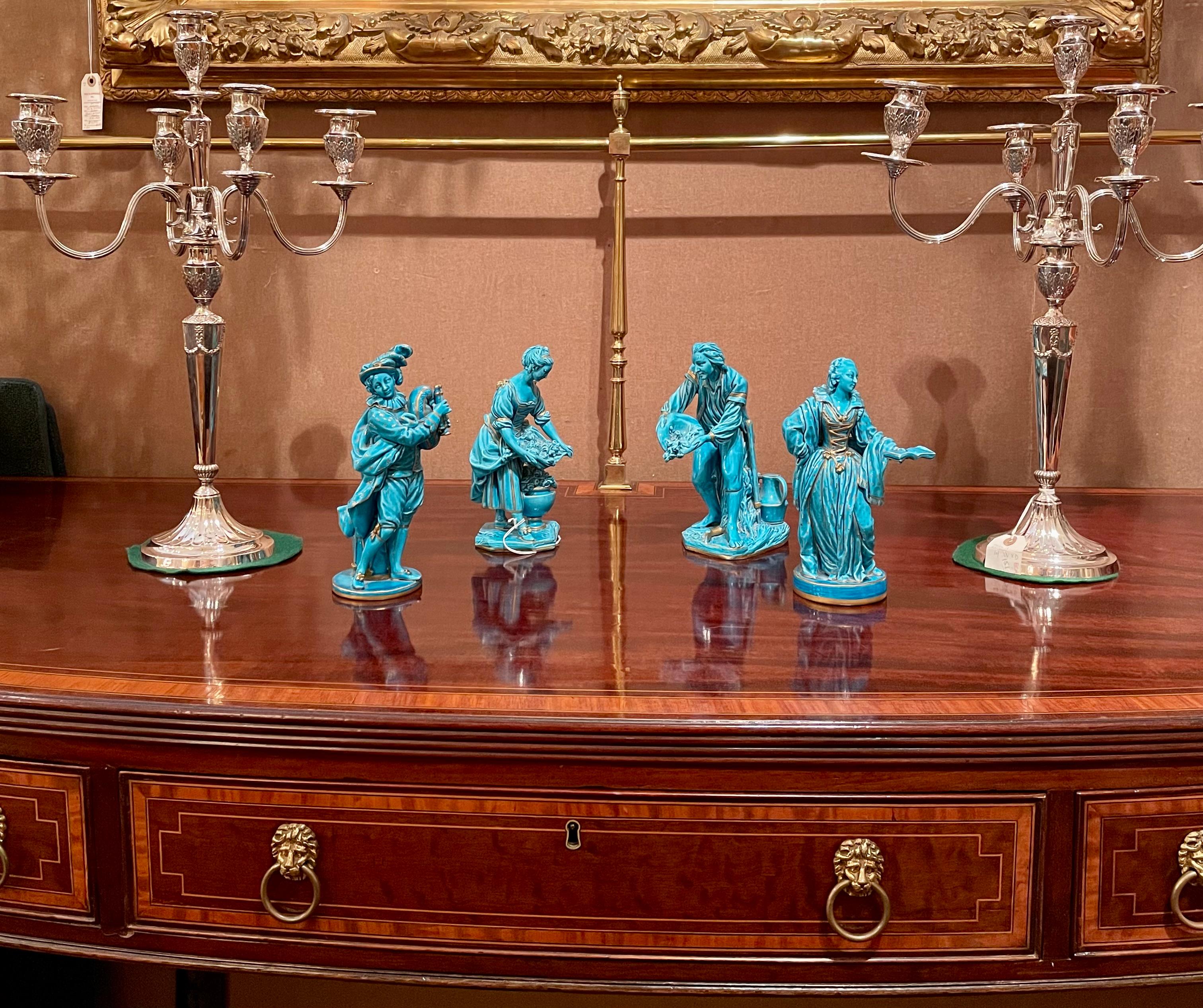 Set of 4 Antique French Porcelain Turquoise & Gold Table Figurines, Circa 1880. For Sale 16