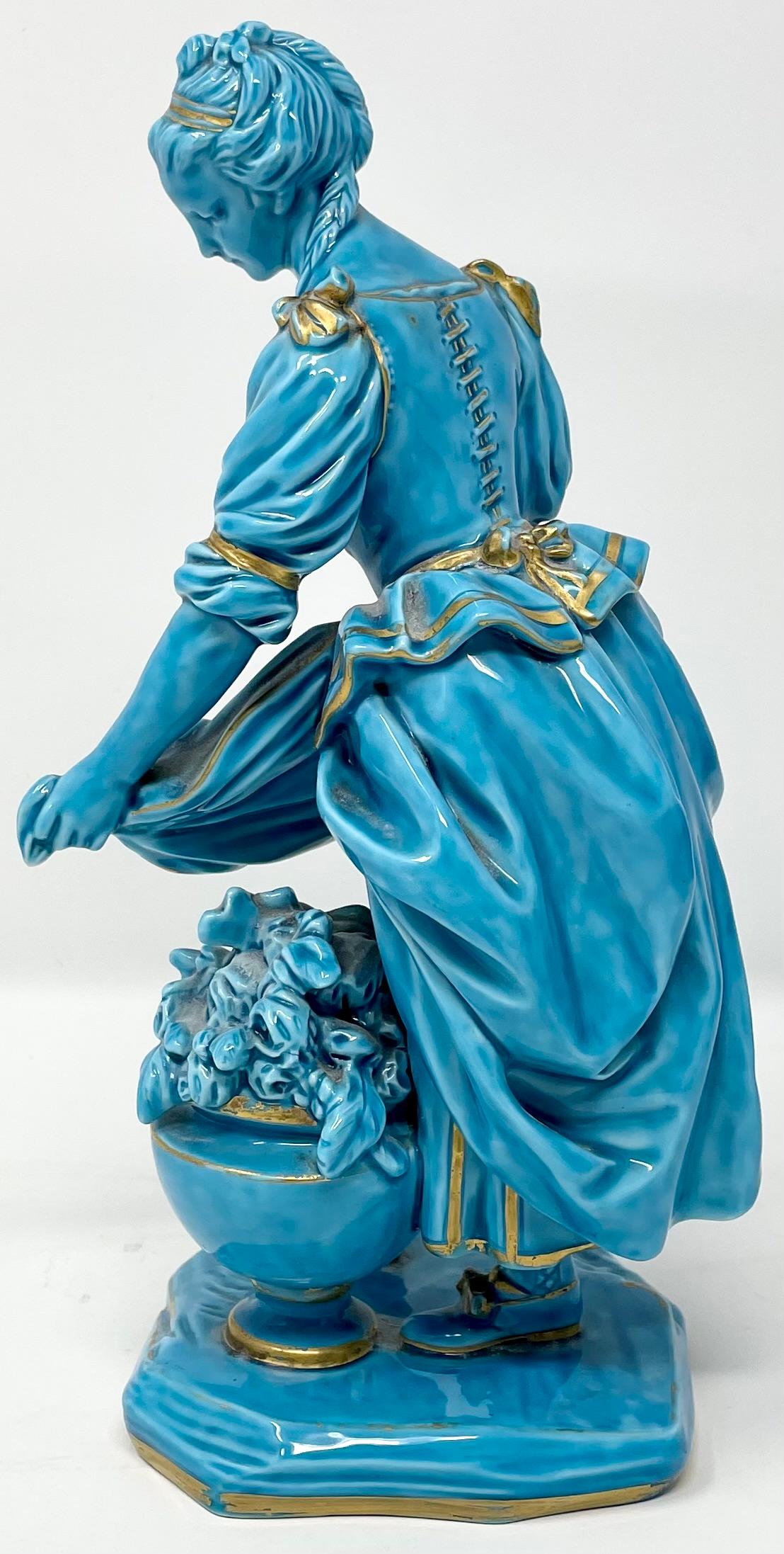 Set of 4 Antique French Porcelain Turquoise & Gold Table Figurines, Circa 1880. For Sale 1