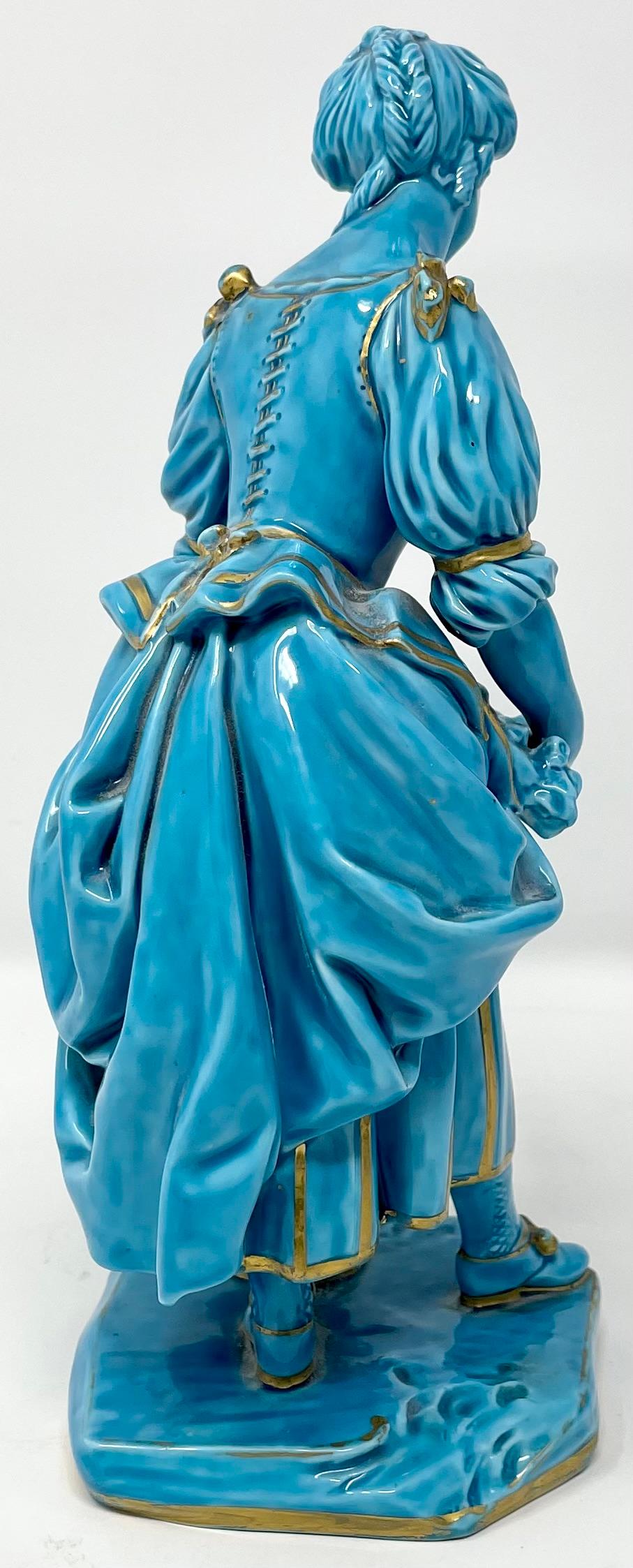 Set of 4 Antique French Porcelain Turquoise & Gold Table Figurines, Circa 1880. For Sale 2