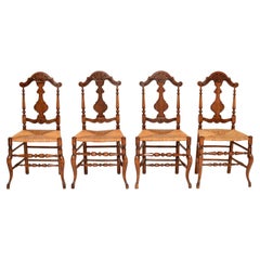 Set of 4 Antique French Provincial Walnut Dining Chairs