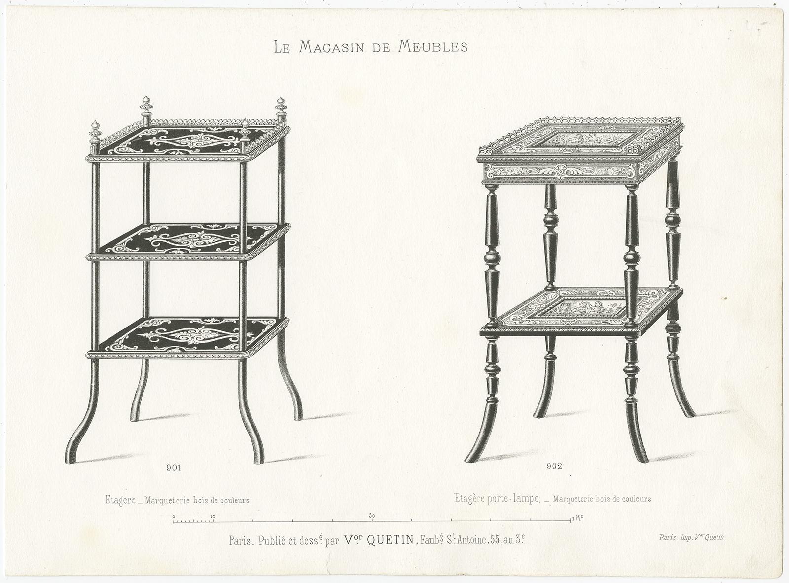 Paper Set of 4 Antique Furniture Prints of Bahuts and Étagères by Quetin 'circa 1860' For Sale