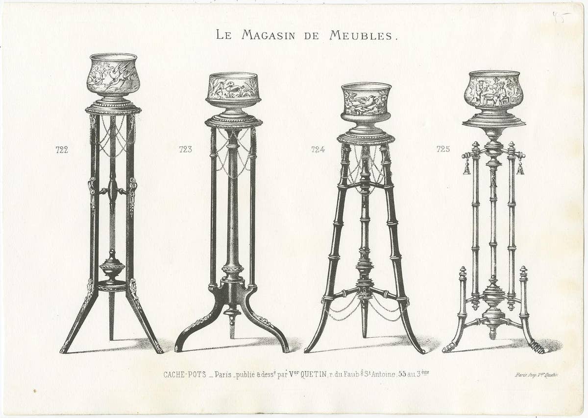 Set of 4 Antique Furniture Prints of Various Planters by Quetin, circa 1860