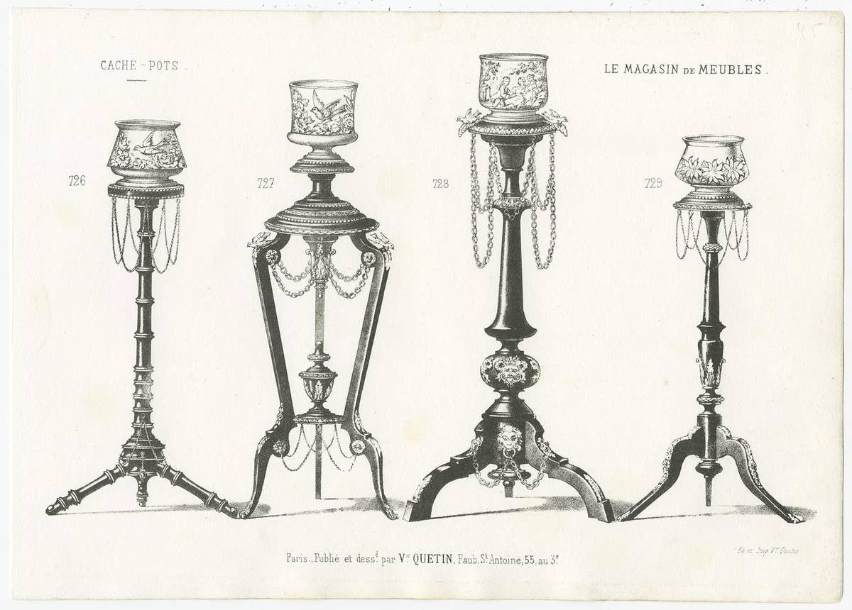 Set of 4 Antique Furniture Prints of Various Planters by Quetin, circa 1860