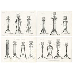 Set of 4 Antique Furniture Prints of Various Planters by Quetin, circa 1860